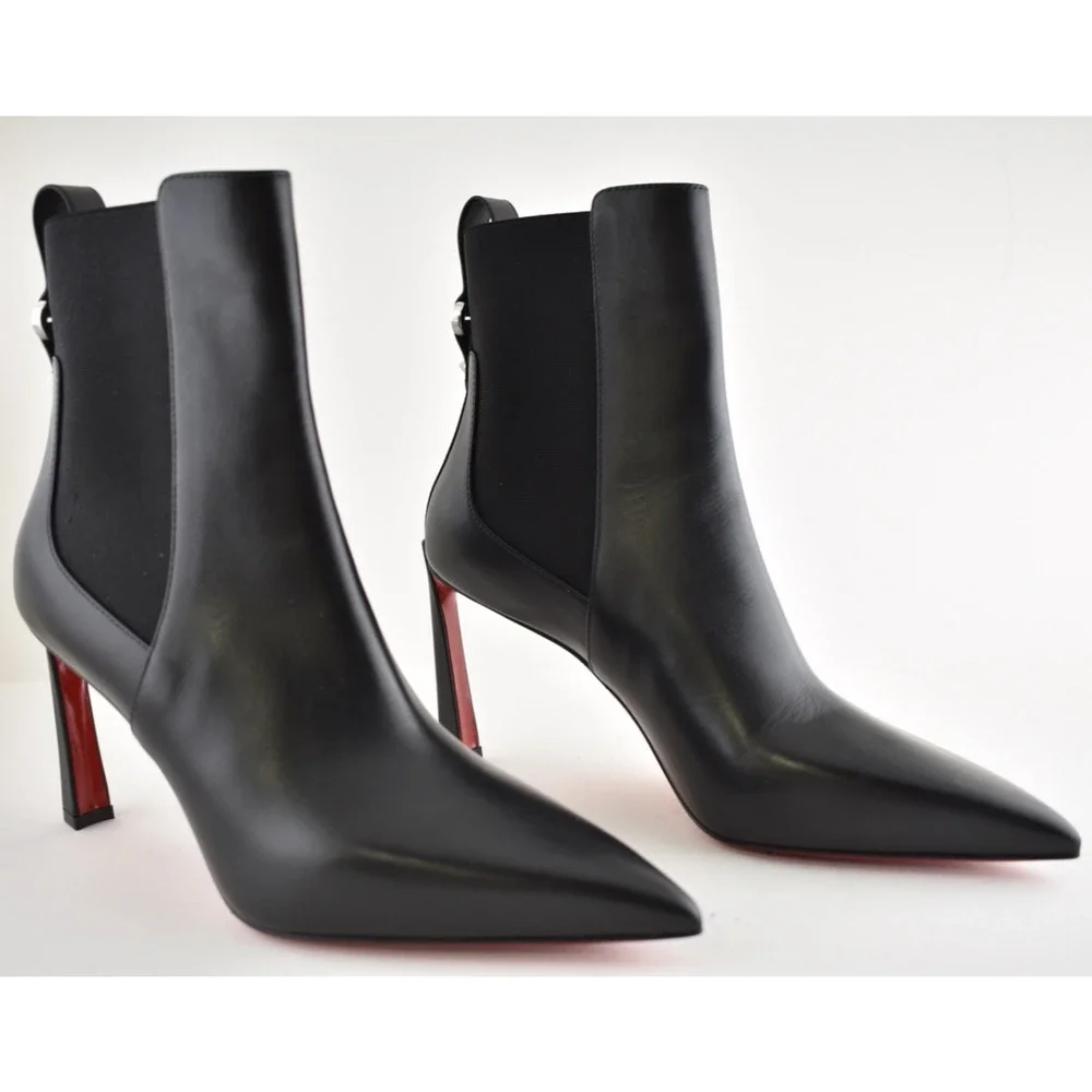 Christian Louboutin Condodo 85 Black Calf Leather Short Ankle Heel Boot 40.5